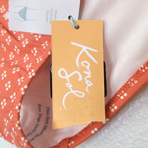 Kona Sol Medium Coverage Hipster Bikini Bottom NEW Womens Size L Orange White - Picture 7 of 7